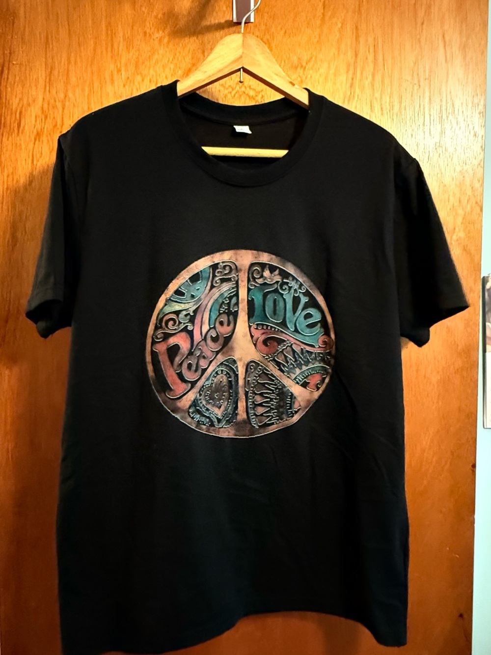 Unisex Black Graphic Peace & Lovei T-Shirt